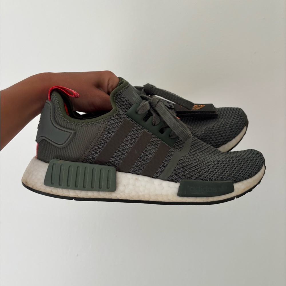 adidas Kids Olive Green and Red Accent Mesh Sneakers